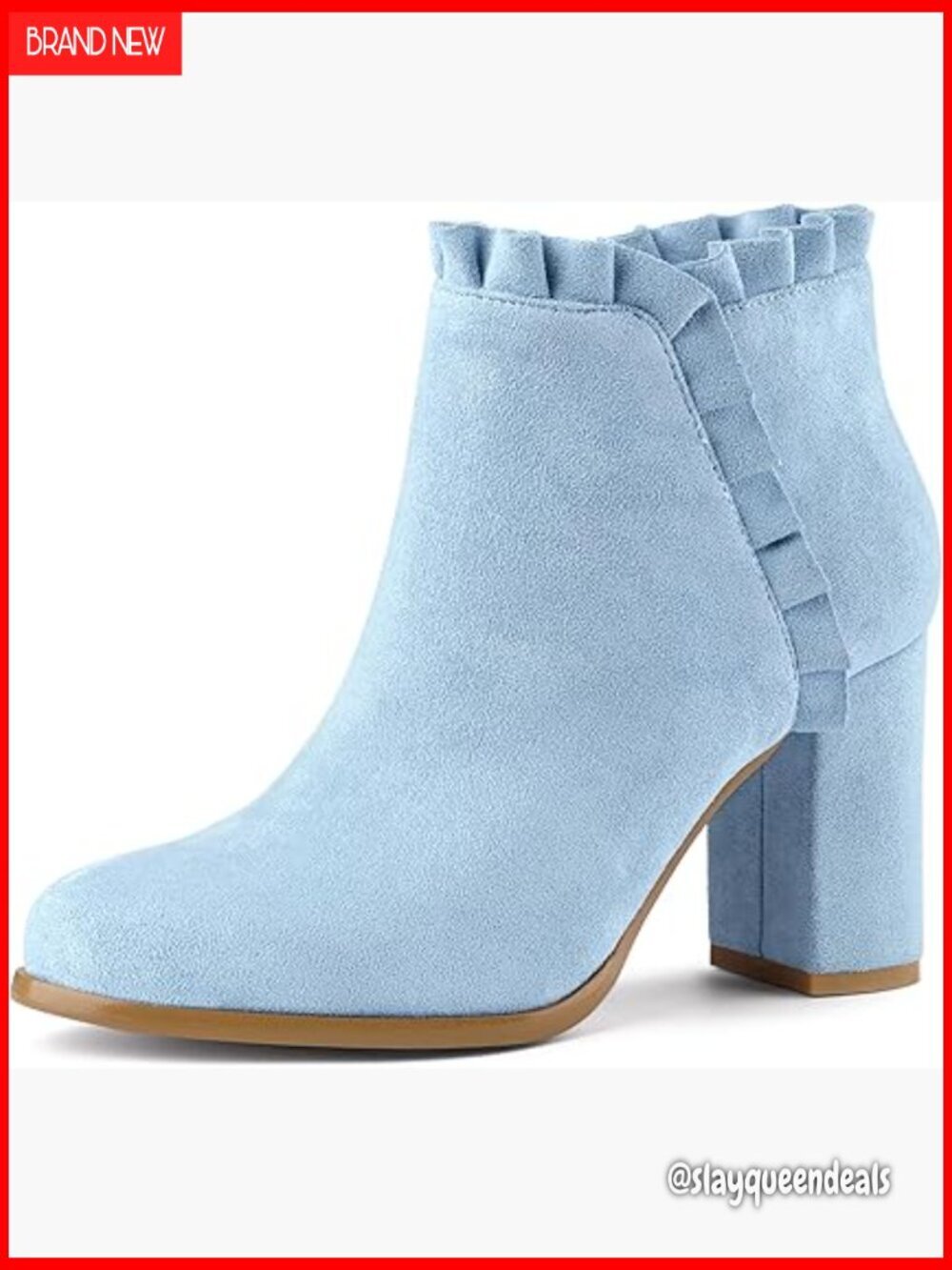 Ruffle Block Heel Ankle Boots, Faux Suede, 3 5/9 Inch Heel